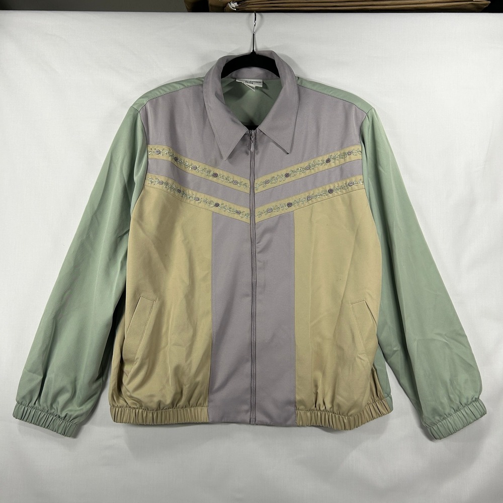 Alfred Dunner Petite Colorblock Embroidered Zip-Up Jacket – Size 14P